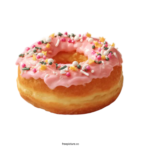 [Transparent Background PNG]Pink Glazed Donut with Sprinkles