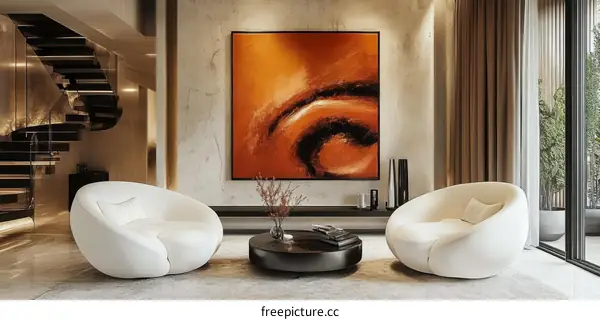 Modern Interior Living Room Design with Abstract Art