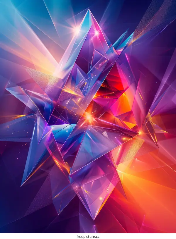 Colorful 3D geometric shapes with a glowing light effect