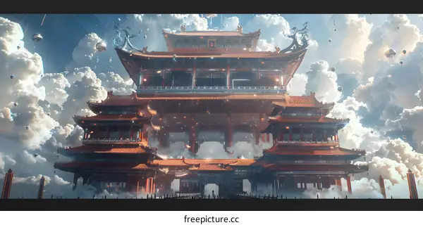 futuristic illustration of a chinese temple