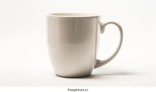 White Ceramic Mug with Handle on White Background