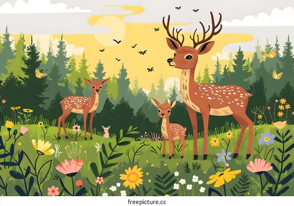 Cute Deer Family in the Forest