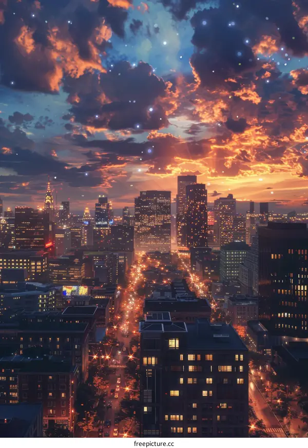 Cityscape at Dusk with Vivid Colors