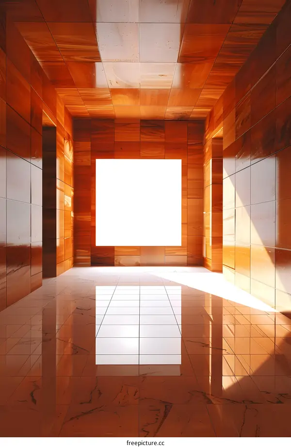 Empty Room with Wooden Walls and Tiled Floor