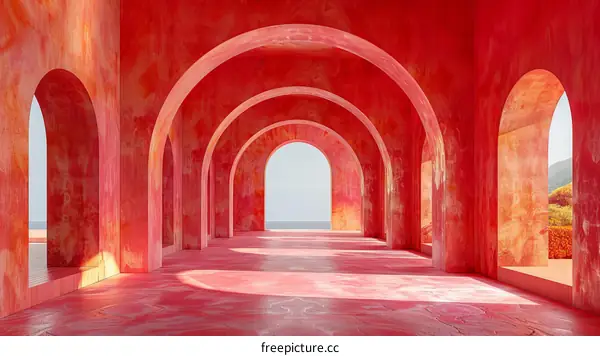 Pink surreal curved corridor