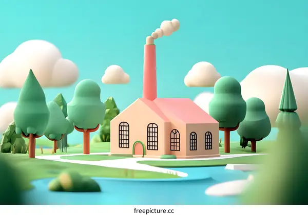 Cartoon Illustration of a Small House with a Chimney