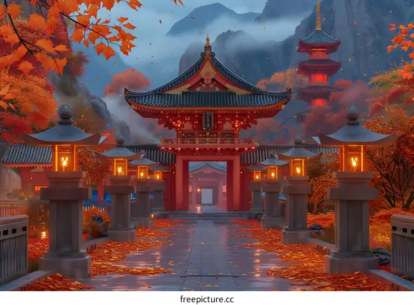 Japanese temple in the fall season