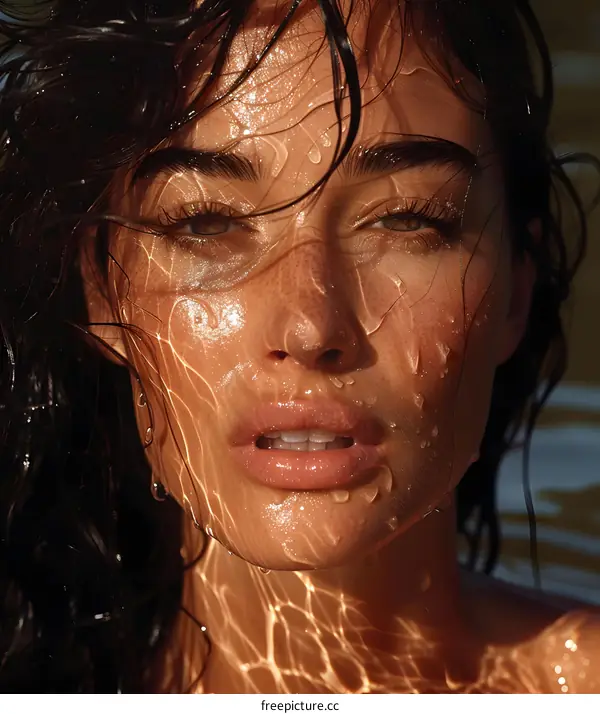Woman with Wet Hair and Sunlight on Face