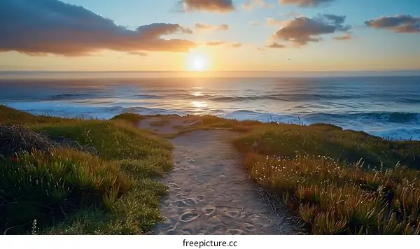 Sunset View of Ocean with Path Leading to the Horizon