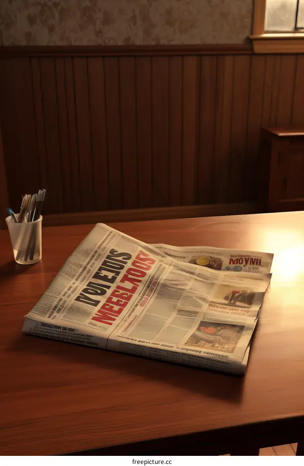 Vintage newspaper on a wooden table