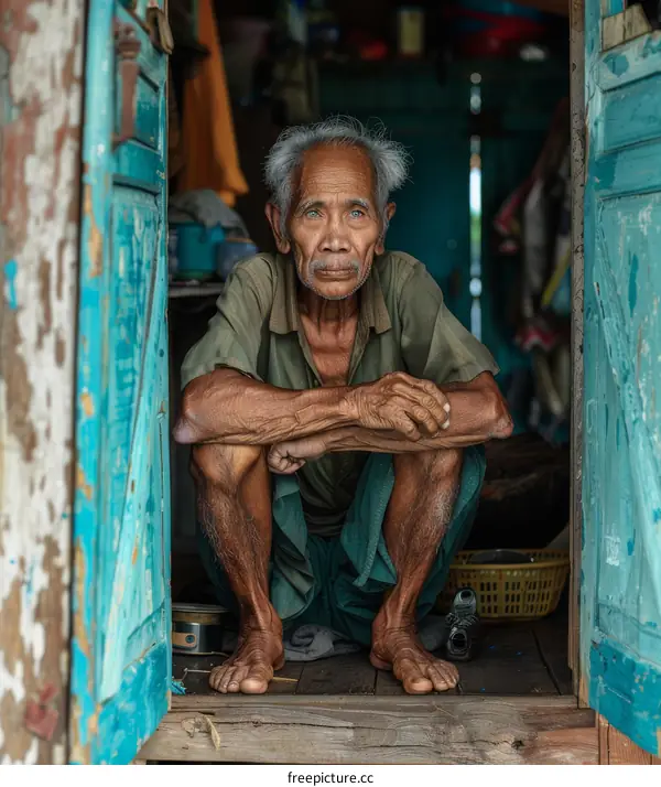 Portrait of an old man with blue eyes