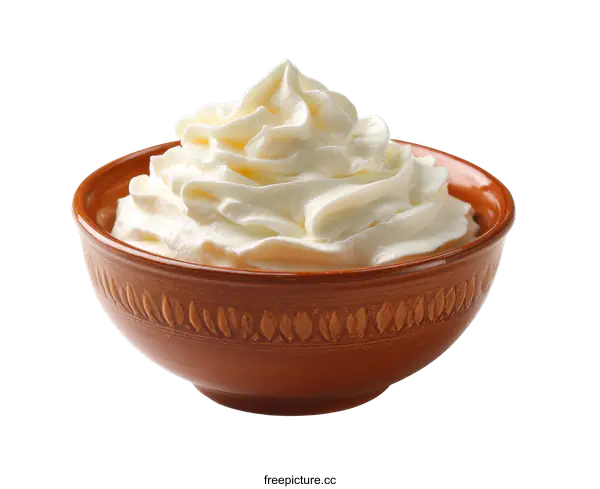 [Transparent Background PNG]Whipped Cream in a Terracotta Bowl