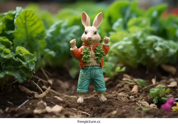 Happy Bunny in Vegetable Garden