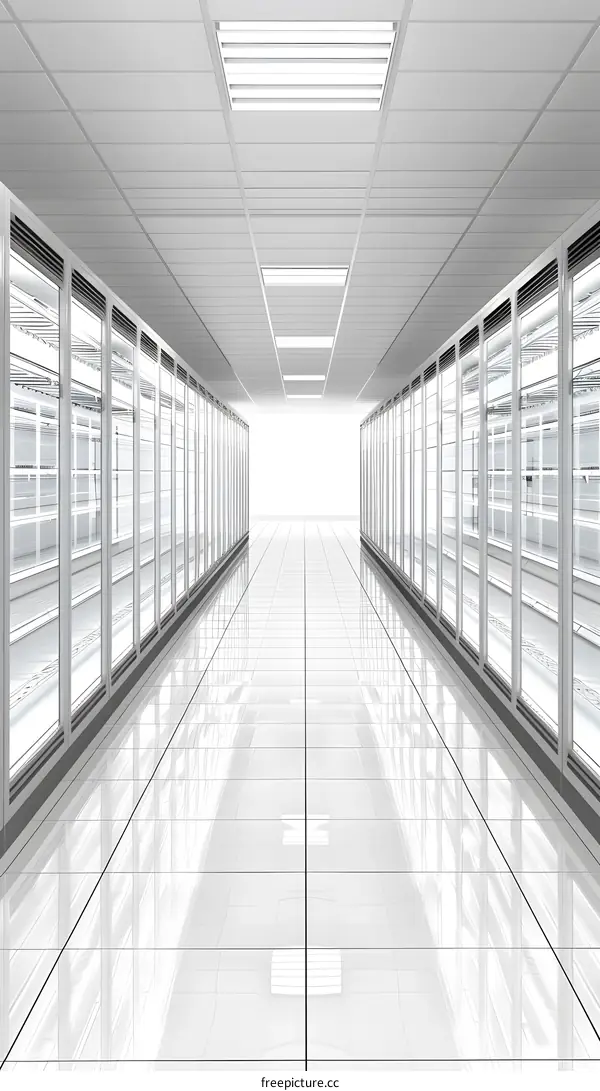 Empty White Corridor with Glass Doors in Modern Building