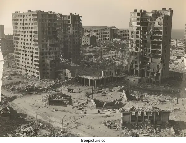 Post-war ruins of Le Havre, France, 1945