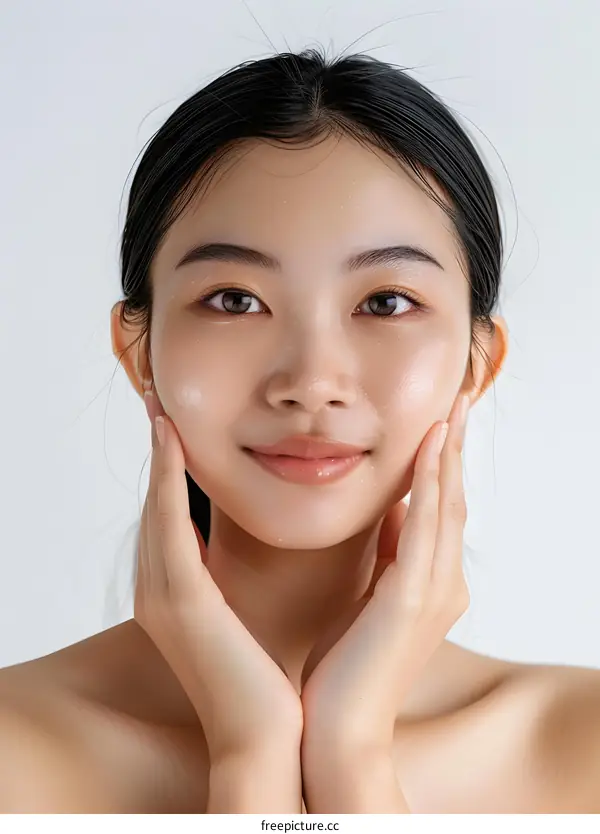 Closeup Portrait of a Young Asian Woman with Glowing Skin