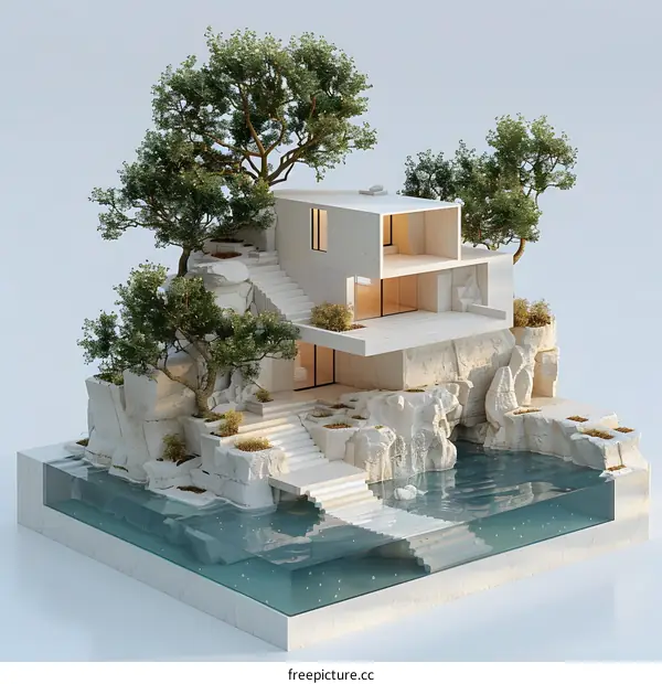 Minimalist Modern House Design with Infinity Pool and Lush Greenery