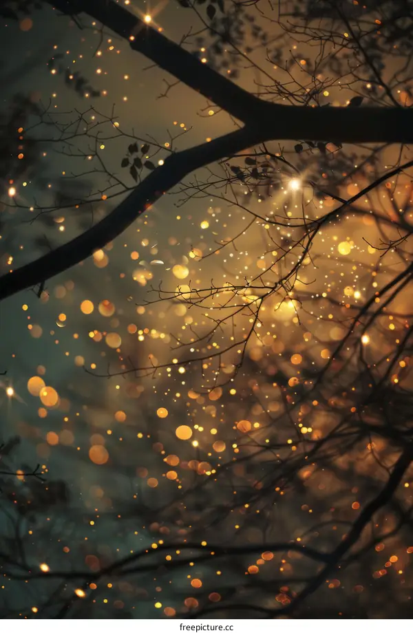 Glimmering lights in the dusky woods