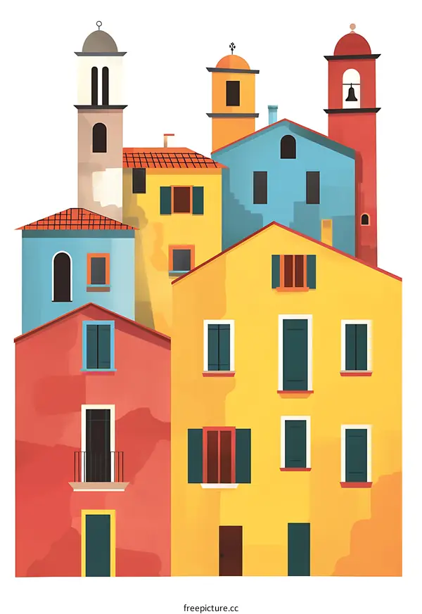 Colorful Illustration Of European Village Houses