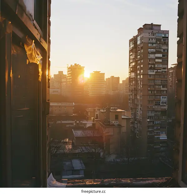 Golden Hour Cityscape from a Window