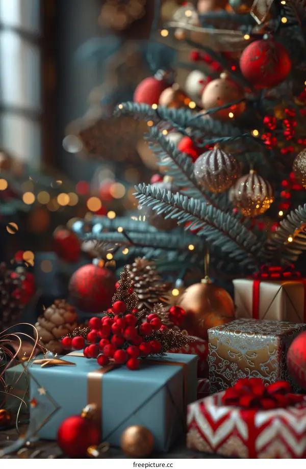 Red and Gold Christmas Tree with Presents