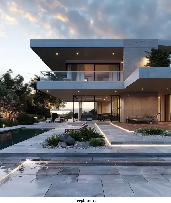 Modern house exterior with pool and terrace