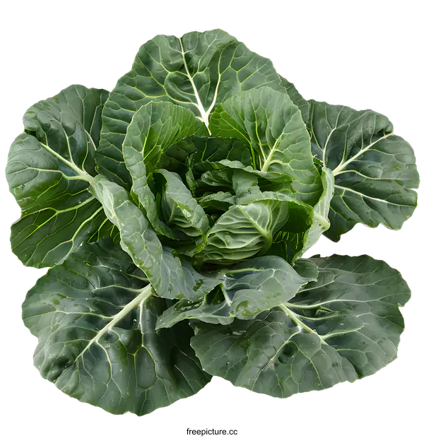 [Transparent Background PNG]Fresh Green Collard Greens Isolated on White Background