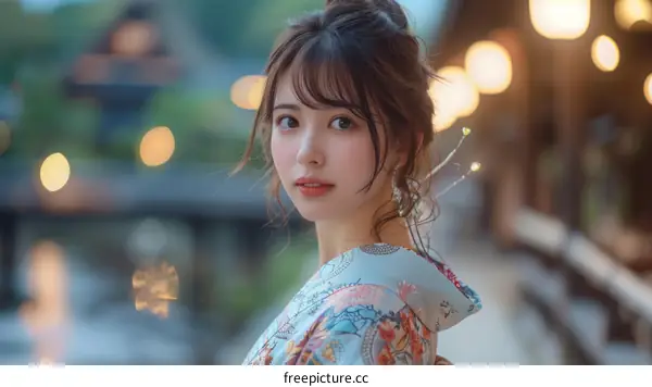 Asian Woman in Traditional Japanese Dress