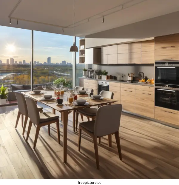 Luxury urban kitchen with a city view