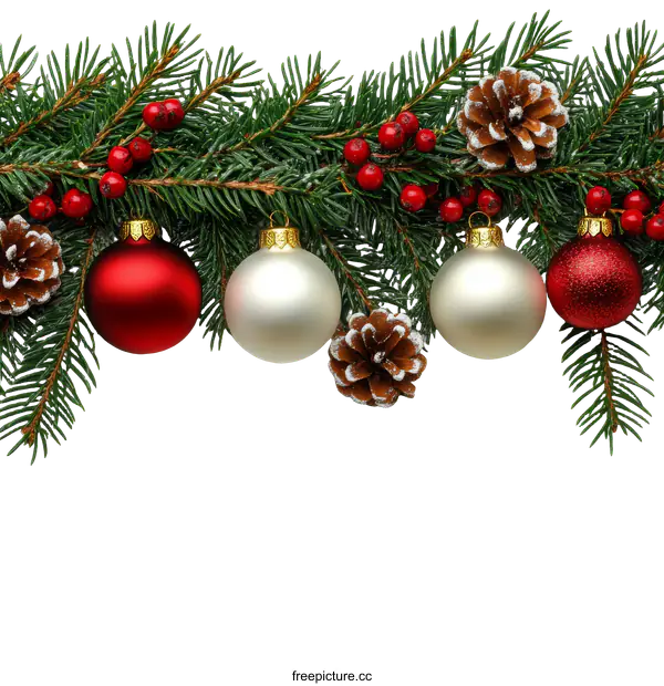 [Transparent Background PNG]Christmas Decoration Border with Ornaments and Fir Branches