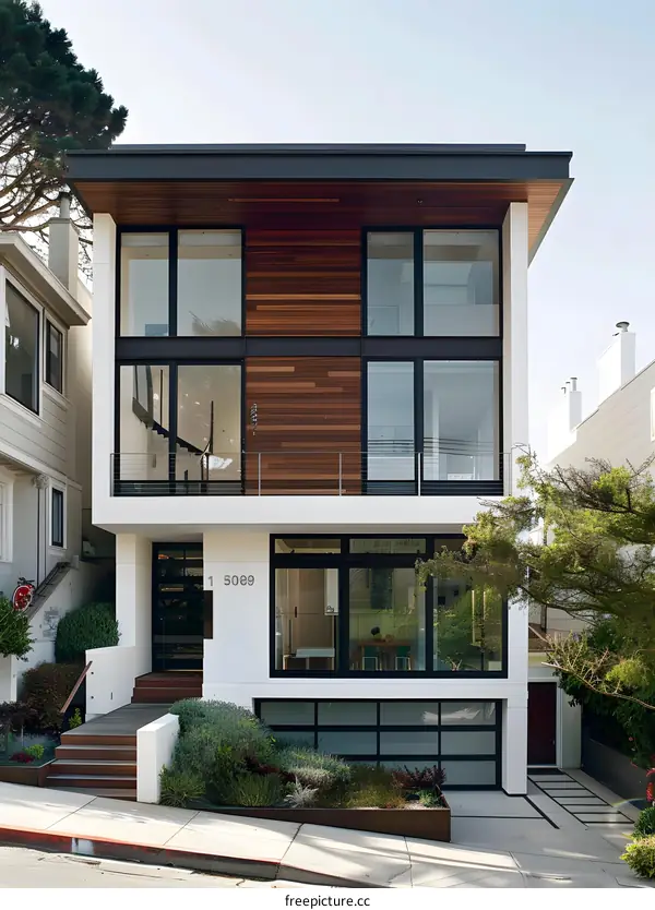 Modern House with Large Windows and Wooden Siding