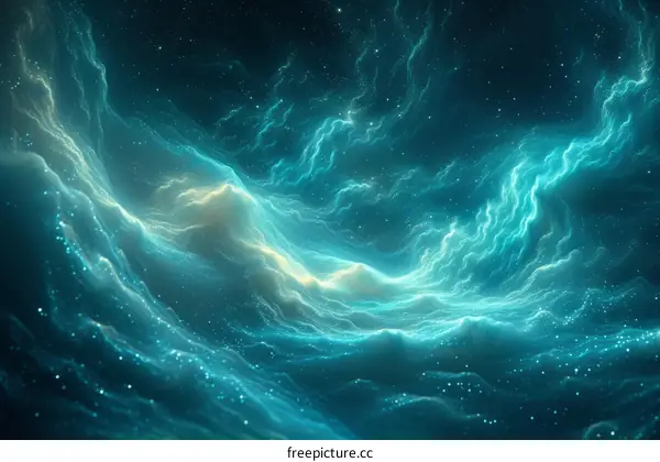 Glowing blue and green nebula waves