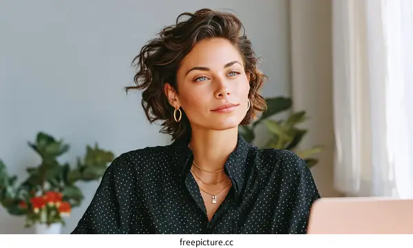 Young Woman with Curly Hair and Jewelry