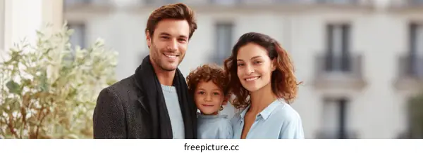 Happy Family Portrait Outdoors in City