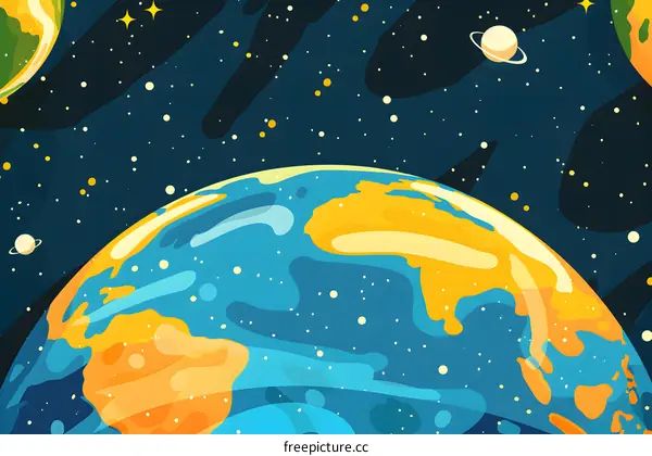 Earth Illustration with Planets and Stars