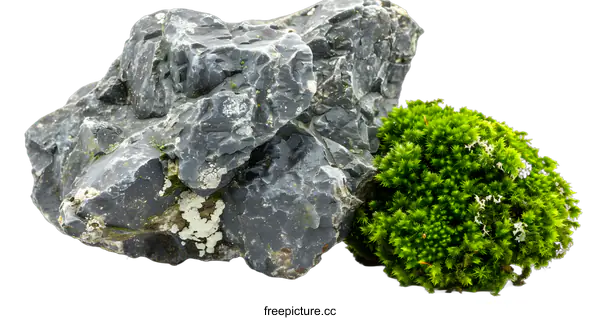 [Transparent Background PNG]Close Up Of A Gray Rock With Green Moss
