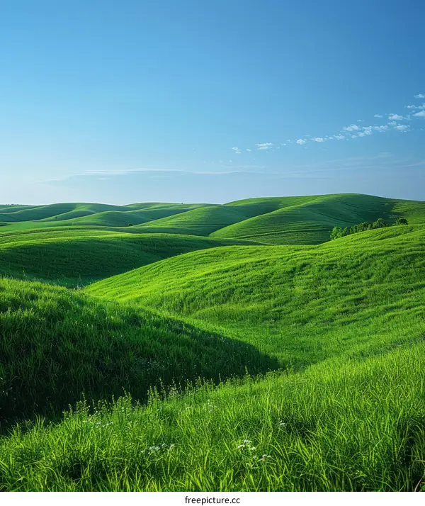 Green Rolling Hills Under Blue Sky