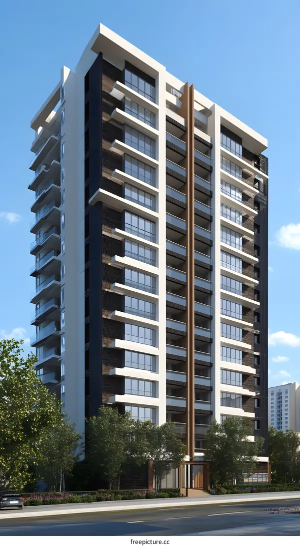 Modern Architecture Building with Balcony and Windows