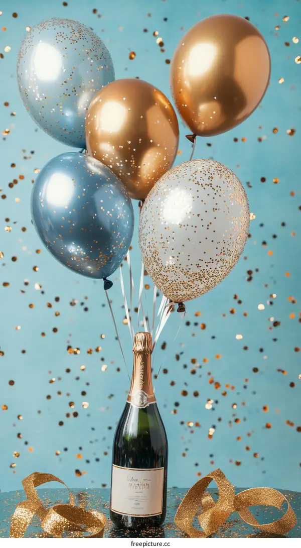 Celebration Champagne with Colorful Balloons