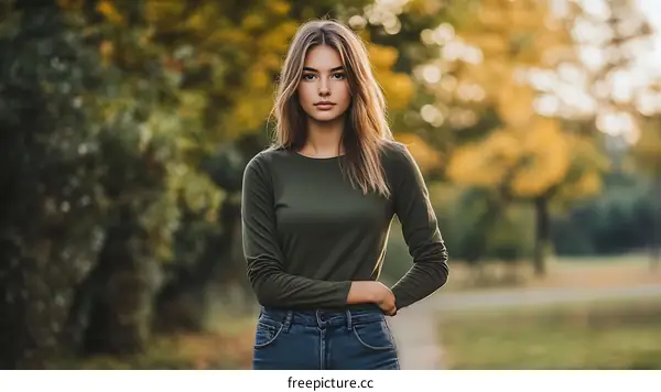 Young Woman Outdoors in Autumn