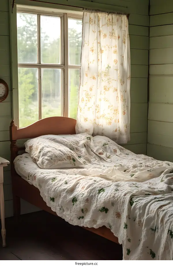 Rustic Bedroom with Floral Bedding and Window