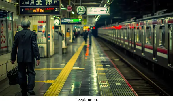 Man Walking Away From A Train In Japan