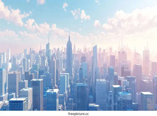 Metropolis with Towering Skyscrapers and Misty Skyline