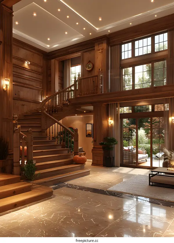 Wooden Staircase In Luxurious Modern Home Interior Design