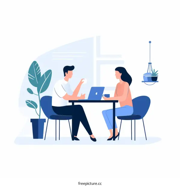 man and woman sitting at a table and talking