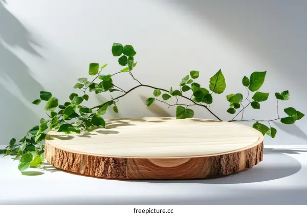 Natural Wooden Slice Display with Greenery