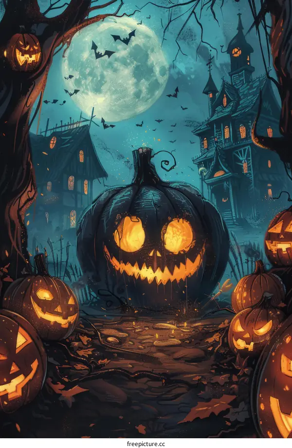 Spooky Halloween Pumpkin Patch Illustration