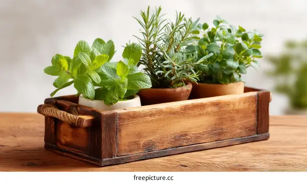Wooden Herb Tray with Fresh Herbs