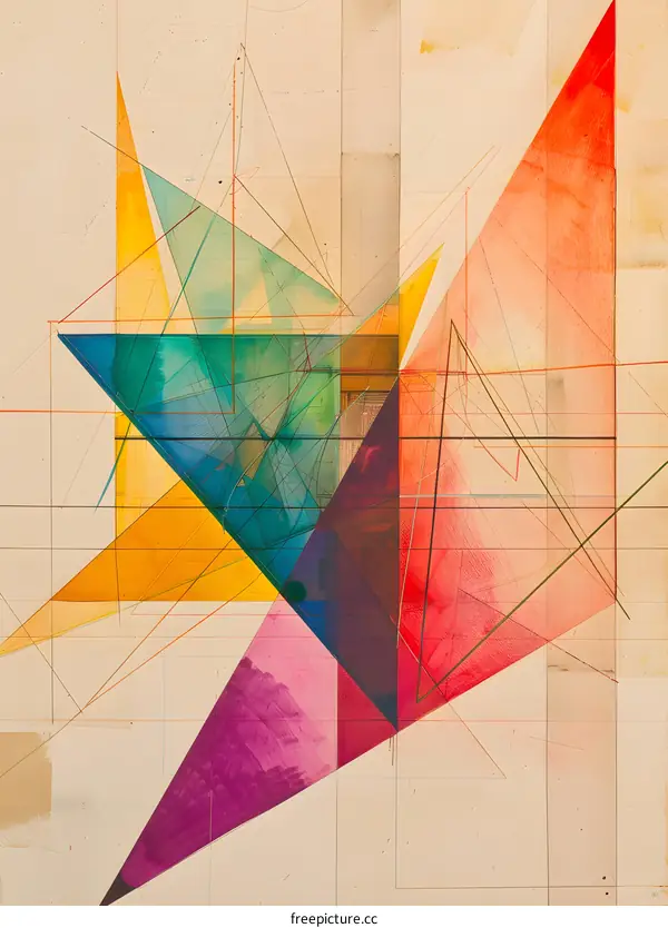 Abstract Art Painting With Geometric Shapes And Watercolor