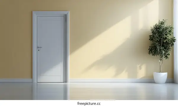 Empty Room Interior with Sunlight and Plant